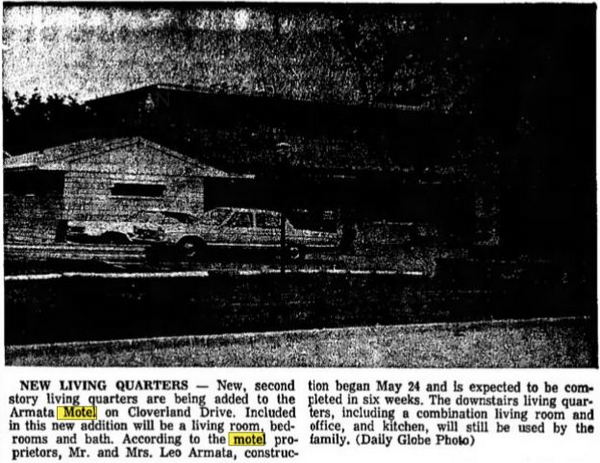 Quinn Motel (Armata Motel) - June 1967 Article On New Living Quarters (newer photo)
